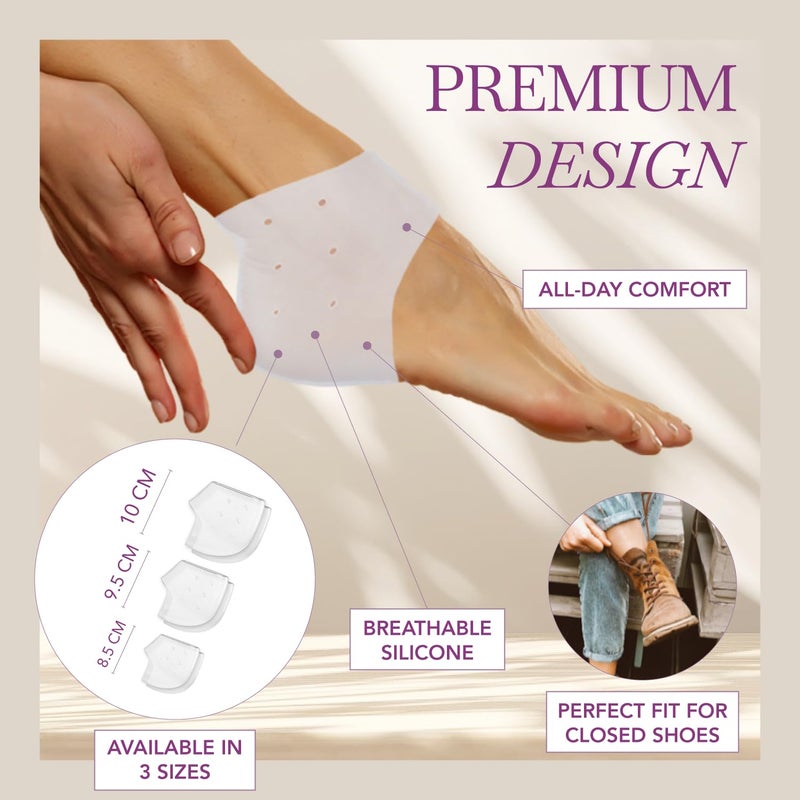 Ballotte Premium Silicone Heel Cups, Gel Heel Pads for Women & Men, Cracked Footbed Relief & Blister Prevention, Cushioned Sole Cups for Plantar Fasciitis, Soft Silicone Socks (Medium, 4 Pack) - Image 4